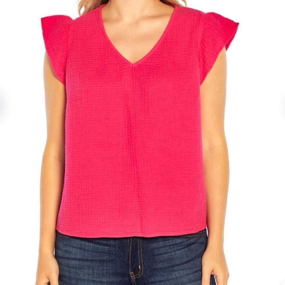 Three‎ Dots Women’s short sleeve, V-neck, double layer cotton gauze shirt